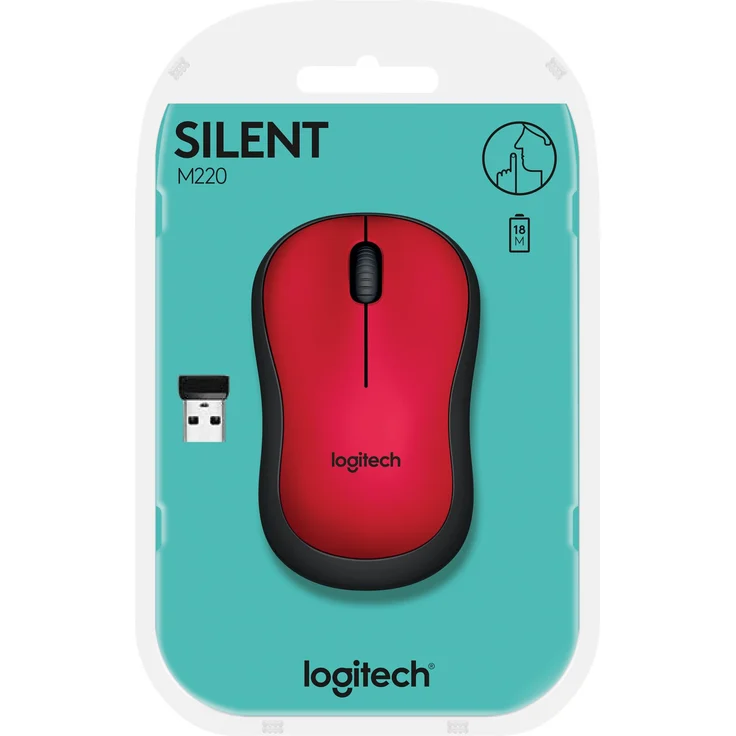 Logitech M220 Silent Kabellose Maus, 2.4 GHz Verbindung via Nano-USB-Empfänger, 1000 DPI Sensor, Quiet-Mark Zertifiziert, 18-Monate Akkulaufzeit, Für Links- und Rechtshänder, PC-Mac - rot – Bild 2