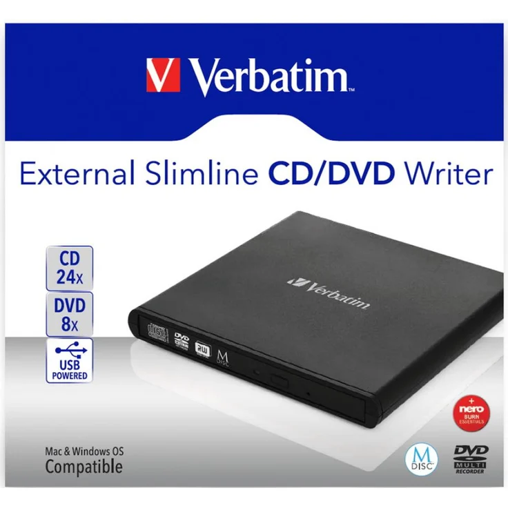 Verbatim Externer Slimline CD-DVD-Brenner, mobiles externes Laufwerk, schnelle Datensicherung, mit Nero Burn & Archive - schwarz – Bild 3