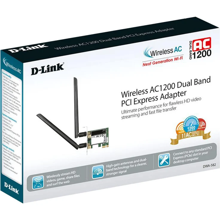D-Link DWA-582 PCI Express Adapter (Wireless AC1200 Dual Band, mit Hochleistungsantennen, bis zu 867 Mbit-s im 5-GHz-Band) – Bild 3