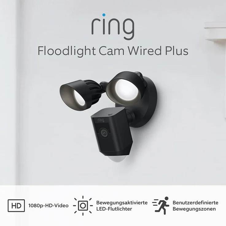 Ring Floodlight Cam Wired Plus, Überwachungskamera außen mit WLAN und HD-Video, Kamera mit LED-Flutlicht, Nachtsicht in Farbe, präzise Bewegungserfassung und Sirene, funktioniert mit Amazon Alexa, schwarz – Bild 4