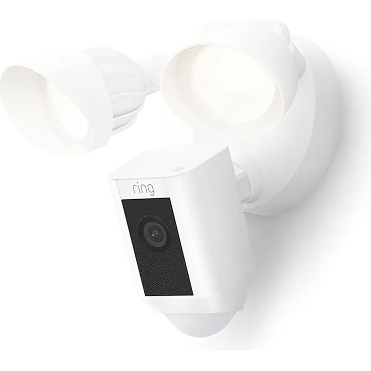 Ring Floodlight Cam Wired Plus, Überwachungskamera außen mit WLAN und HD-Video, Kamera mit LED-Flutlicht, Nachtsicht in Farbe, präzise Bewegungserfassung und Sirene, funktioniert mit Amazon Alexa, weiß