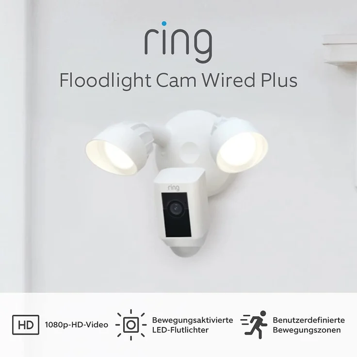 Ring Floodlight Cam Wired Plus, Überwachungskamera außen mit WLAN und HD-Video, Kamera mit LED-Flutlicht, Nachtsicht in Farbe, präzise Bewegungserfassung und Sirene, funktioniert mit Amazon Alexa, weiß – Bild 3