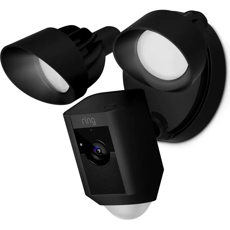 Ring Floodlight Cam Wired Plus, Überwachungskamera außen mit WLAN und HD-Video, Kamera mit LED-Flutlicht, Nachtsicht in Farbe, präzise Bewegungserfassung und Sirene, funktioniert mit Amazon Alexa, schwarz