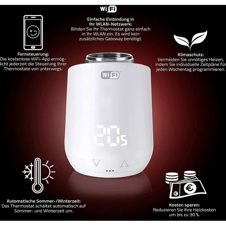 Eurotronic Comet Wifi 2021, Heizkörperthermostat, intelligentes Heizen per WLAN, Heizkosten sparen, Thermostat zur Regulation der Raumtemperatur von unterwegs (700200) – Bild 5