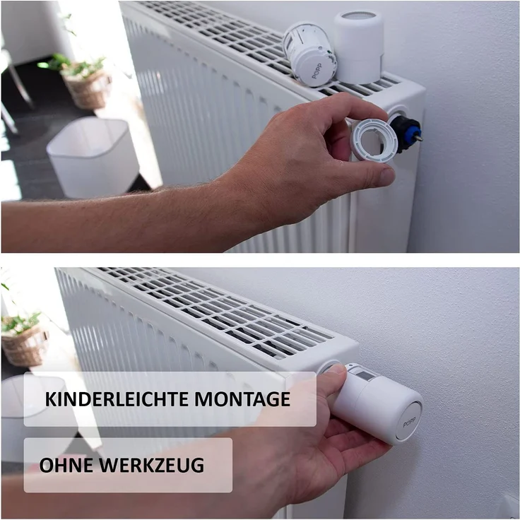 POPP ZigBee Heizungsthermostat, SmartThings & Amazon Alexa kompatibel - Heizungssteuerung via ZigBee Funk, Heizungsthermostat inkl. Adapter + Batterien, Heizkörperthermostat, weiß (POPZ701721) – Bild 5