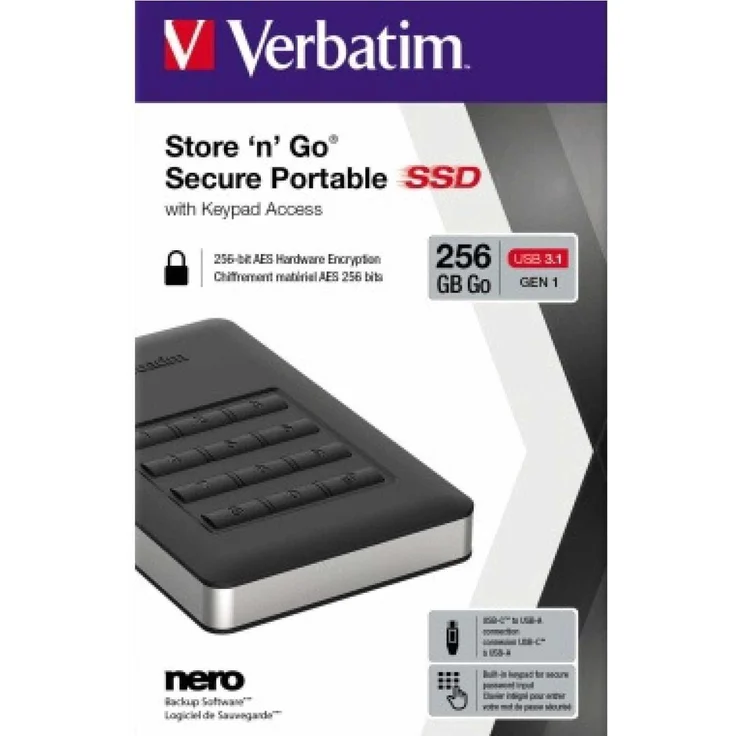 Verbatim Store 'n' Go Portable - Solid-State-Disk - verschlüsselt - 256 GB - extern (tragbar) - USB 3.1 Gen 1 (USB-C Steckverbinder) - 256-Bit-AES (53402) – Bild 10