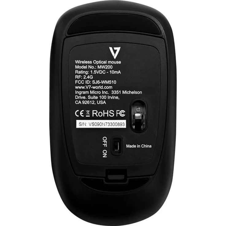 V7 MW200-1E - Maus - rechts- und linkshändig - optisch - 4 Tasten - kabellos - 2.4 GHz - kabelloser Empfänger (USB) - Schwarz – Bild 2