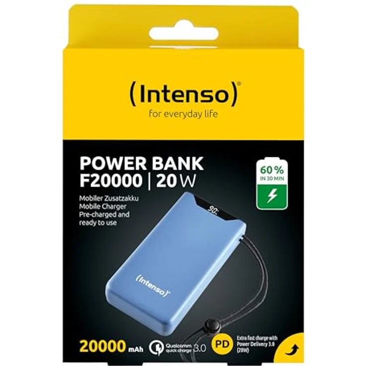 Intenso Powerbank F20000, externer Akku mit PD (20W) & QC (18W), USB-C und USB-A Anschluss, 20000mAh, Blau – Bild 2