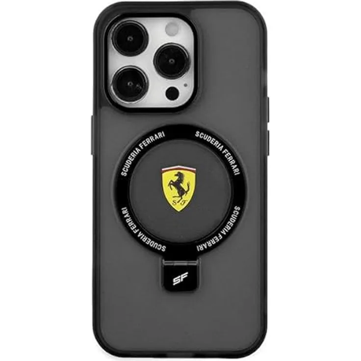 Ferrari iPhone 15 6.1" Schwarz Hülle Ring Stand 2023 Collection Hardcase