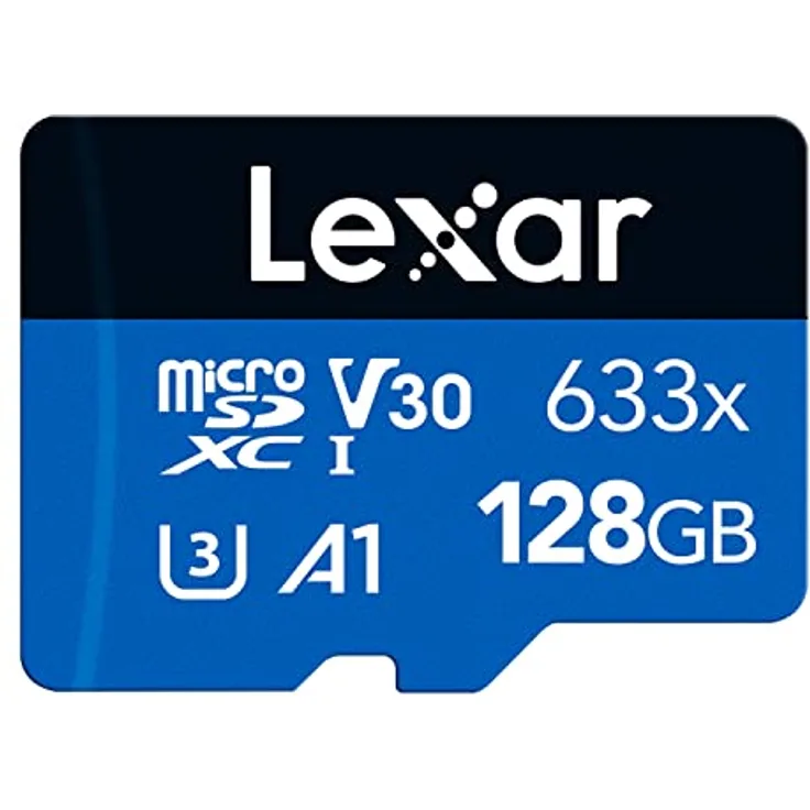 Lexar 633x 128GB Micro SD Karte, microSDXC UHS-I Karte + SD-Adapter, Bis zu 100 MB/s Lesen, Speicherkarte Micro SD mit A1, C10, U3, V30, für Handy/Tablet/Überwachungskamera (LMS0633128G-BNAAA)