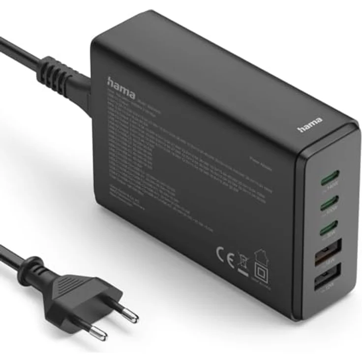 Hama Ladestation 5 Ports, GaN Schnellladegerät mit 3xUSB-C und 2xUSB-A, PD, 140 W, schwarz – Bild 8