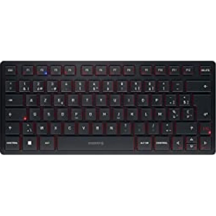 CHERRY KW 9200 Mini, kompakte Multi-Device-Tastatur für bis zu 4 Endgeräte, Belgisches Layout (AZERTY), wahlweise Verbindung per Bluetooth®, Funk oder Kabel, wiederaufladbar, schwarz – Bild 1