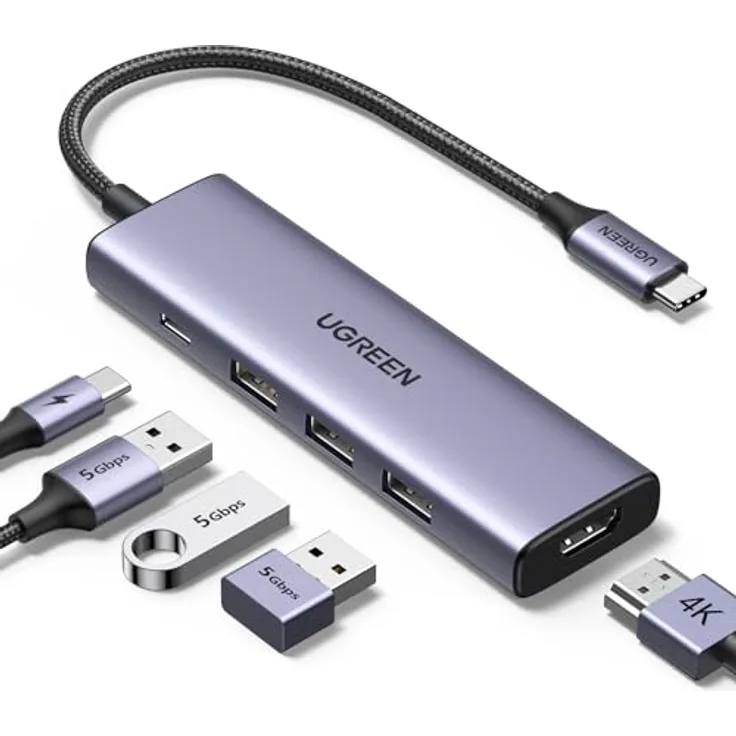 UGREEN Revodok USB C Hub PD100W, 4K HDMI, 3*USB A 3.0 5Gbps USB C Dock - Multiportadapter in Schwarz