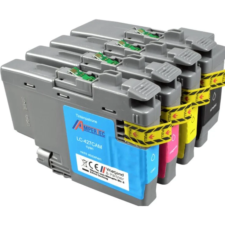 Ampertec Druckerpatrone LC-427, 4er Multipack kompatible Tinten KCMY, hohe Druckleistung bis 7.500 Seiten, hergestellt in Deutschland