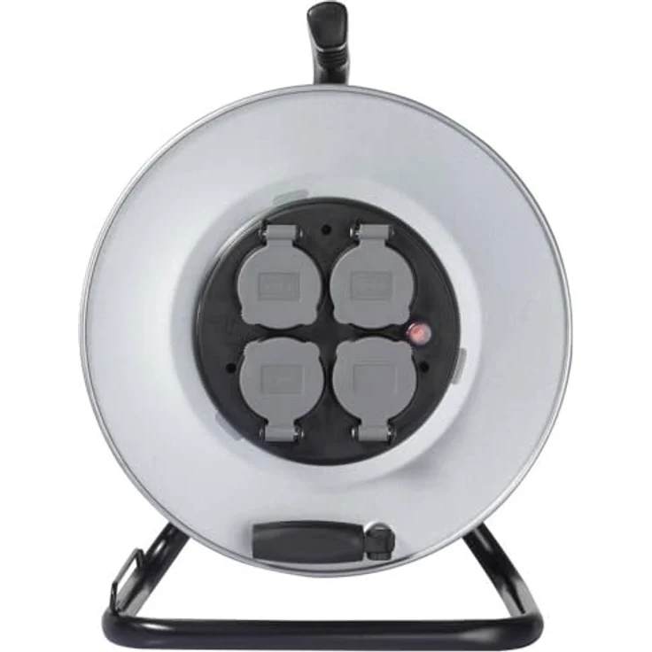 Sygonix SY-6746422 Leer-Kabeltrommel, Metall, 4 Schutzkontakt-Steckdosen, IP44 spritzwassergeschützt, für Kabel bis 50 m – Bild 2