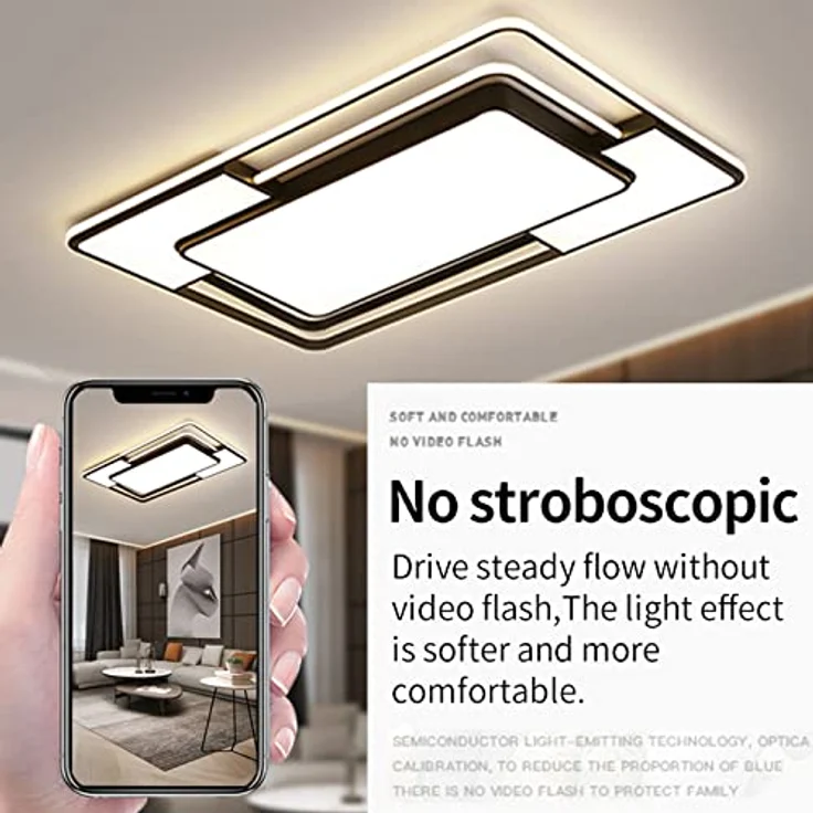 Style home Deckenleuchte LED Deckenlampe 150W dimmbar mit Fernbedienung, warmweiß bis kaltweiß einstellbar, Rechteckige Leuchte für Wohnzimmer Schlafzimmer Büro (Schwarz, 90 * 60 * 6cm) – Bild 3