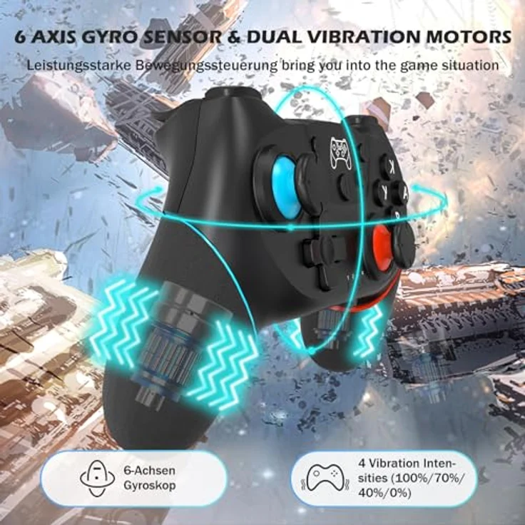 SPGOOD Wireless Pro Controller für Switch/Switch 2/OLED/Lite, Turbo-Funktion, Dual Vibration, 6-Achsen Gyroskop, ergonomisches Design – Bild 3