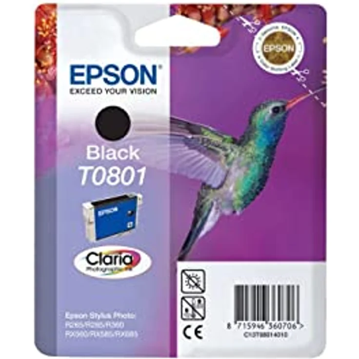 Epson Original T0801 Tinte Kolibri (Stylus Photo R265 R360 R285 RX585 RX685 PX700W P50 PX650 PX810FW PX710W PX820FWD PX720WD PX660 PX830FWD PX730WD RX560) schwarz – Bild 2
