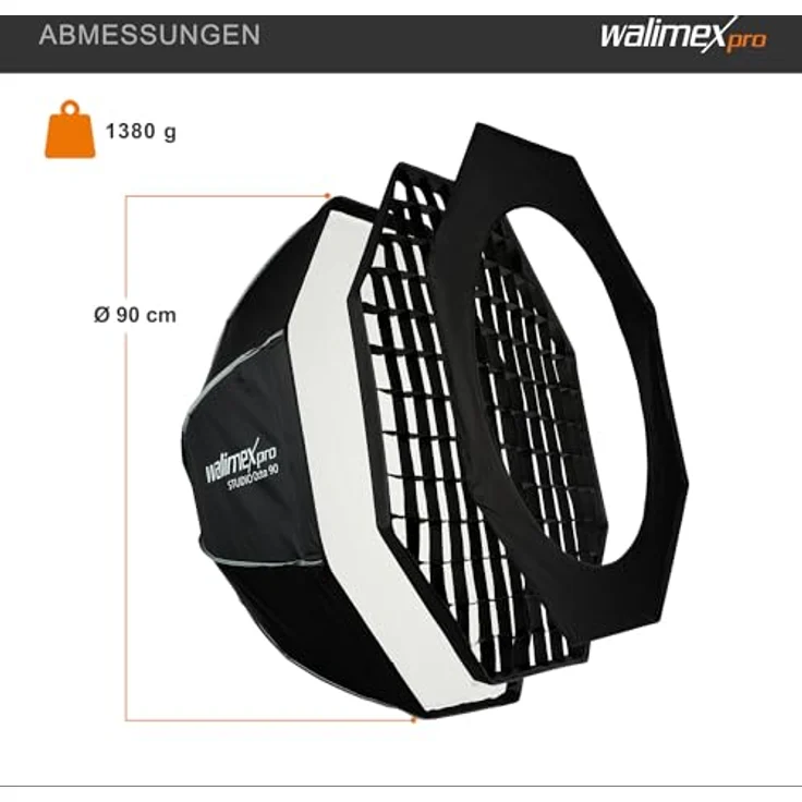 Walimex pro Studio Softbox Octagon 90cm, 360° drehbar, inkl. Grid, Maske, Bowens Adapter und Transporttasche, ideal für Porträts und Beauty-Aufnahmen – Bild 4