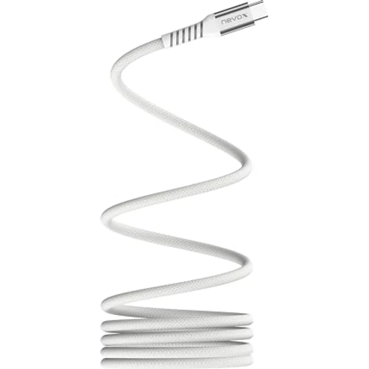 Nevox 2M USB-C zu USB-C 2.0 Kabel, 48V/5A (240W), magnetisch aufrollbar, USB-IF zertifiziert, 2 m, weiss – Bild 2