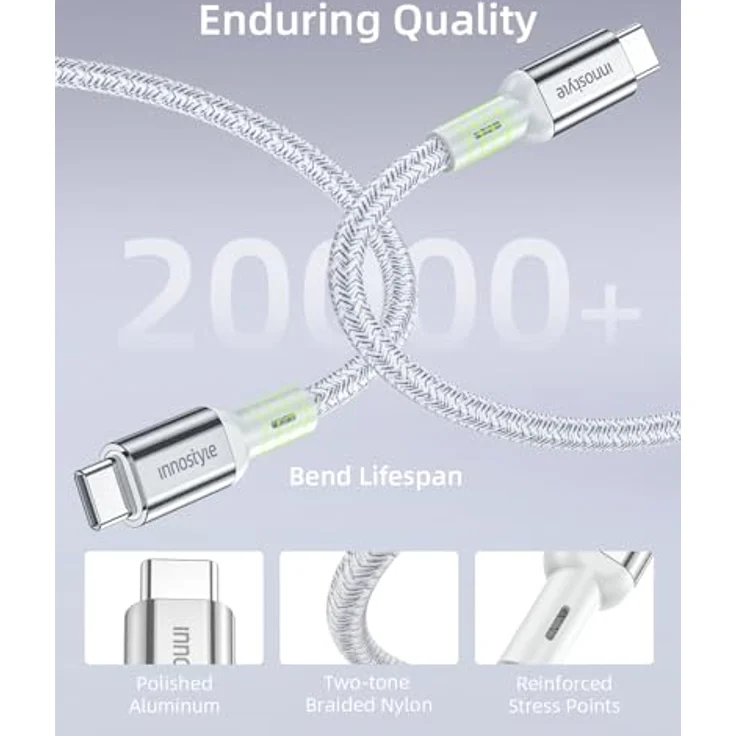 Innostyle USB C Kabel PowerFlex Ultra, 2M 100W Typ C PD, Schnellladekabel mit 4K/60Hz Unterstützung, für Samsung S24, iPhone 16, MacBook Air – Bild 5