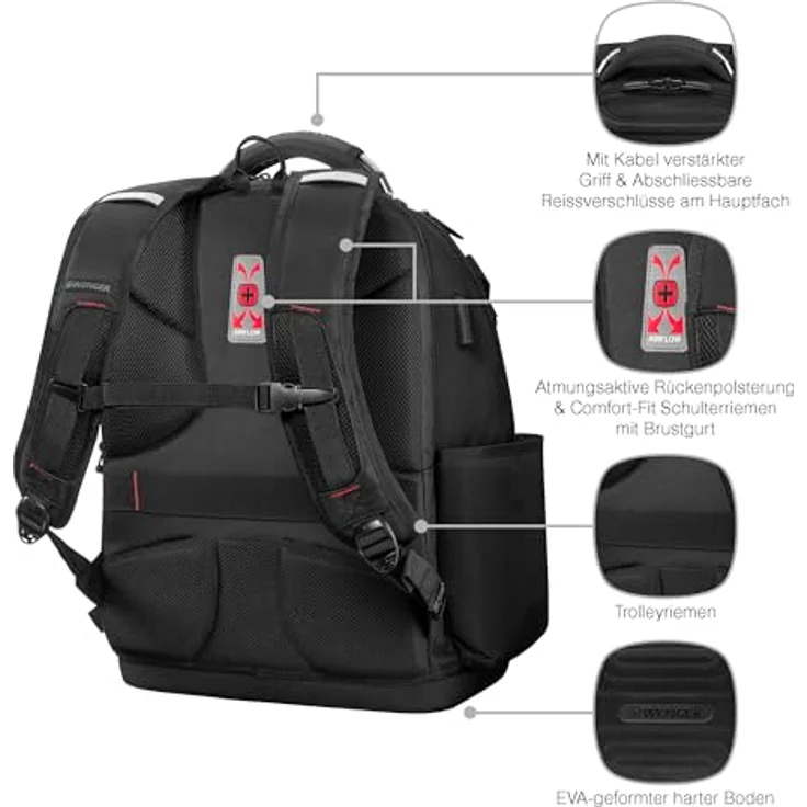 Wenger Tool Backpack Pro, Notebook Rucksack für bis zu 43,2 cm (17 Zoll), Schwarz mit USB-Anschluss und herausnehmbarer Werkzeugtrage – Bild 5
