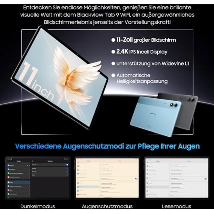 Blackview Tab9 WiFi Android 14 Tablet 11 Zoll FHD+ Großes Display, 18GB+256GB(2TB) Octa-Core T606 Widevine L1 Gaming Tablet 13MP+5MP, 8200mAh Akku mit 2.4G/5G WiFi, GMS, Face ID, Gehäuse, Schutzfolie, Blau – Bild 5