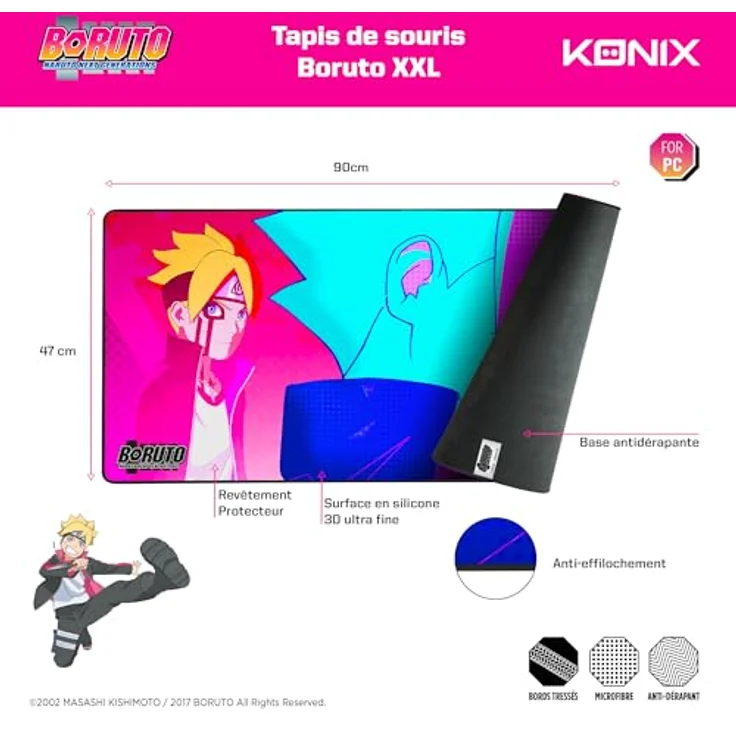 Konix Boruto (XXL), Mausmatte in Mehrfarbig, glatte Mikrofaserstruktur, anti-rutsch Unterfläche, 90 x 46 cm – Bild 4