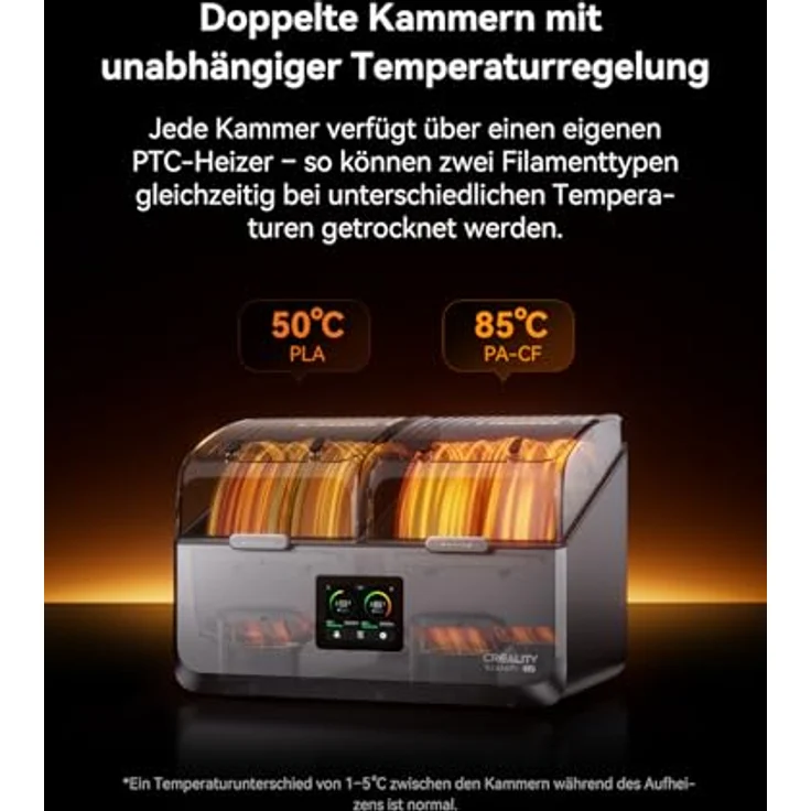 Creality Space Pi X4, Filament-Trockner mit 4-Spulen-Aufbewahrung, Dual-Heizkammern bis 85 °C, intelligente Touchscreen-Steuerung, energiesparend, ideal für PLA/PETG/TPU/ABS/Nylon – Bild 5