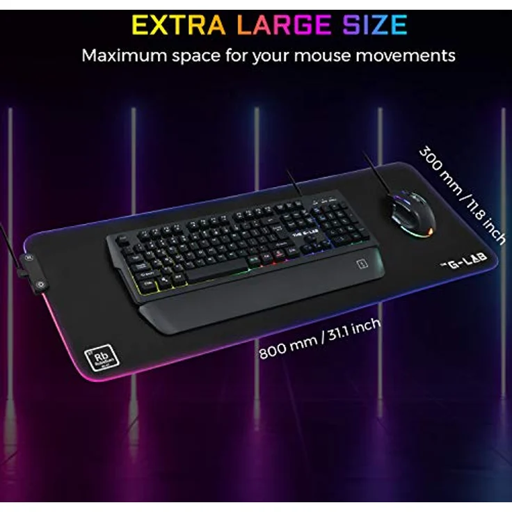 THE G-LAB Pad Rubidum – Gaming-Mauspad RGB – Gaming-Mauspad XXL – LED-Hintergrundbeleuchtung – Feuchtigkeitsbeständig – Stoff mit hoher Präzision – rutschfeste Unterseite aus Gummi – 800 x 300 x 3 mm – Bild 5