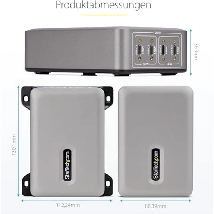 Startech.com 4-Port USB-C Charger, 240W Netzteil mit Power Delivery 3.1 und Oberflächenmontagehalterung – Bild 11