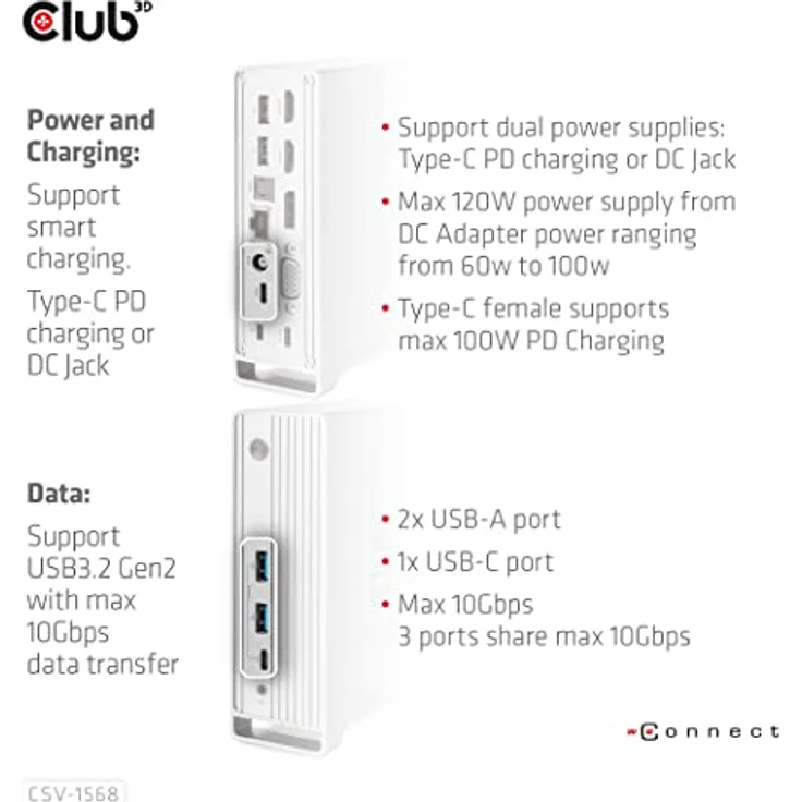 Club 3D 4K ChargingDock USB-C Triple Display 120W Ladestation in Schwarz – Bild 6