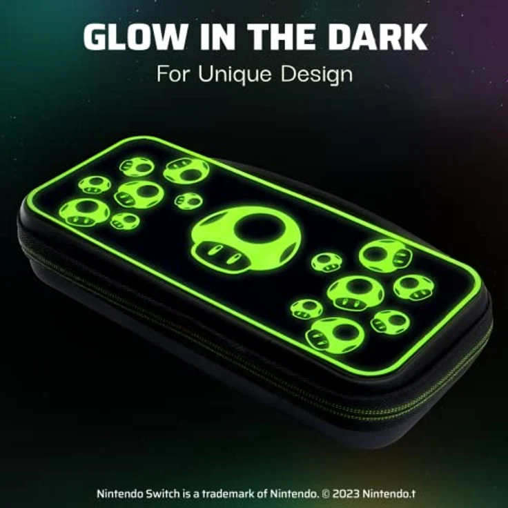 PDP Gaming Offiziell Lizenziert Switch Console Case - 1-UP Glow-in-the-dark - Kompatibel mit Switch OLED & Lite – Bild 3