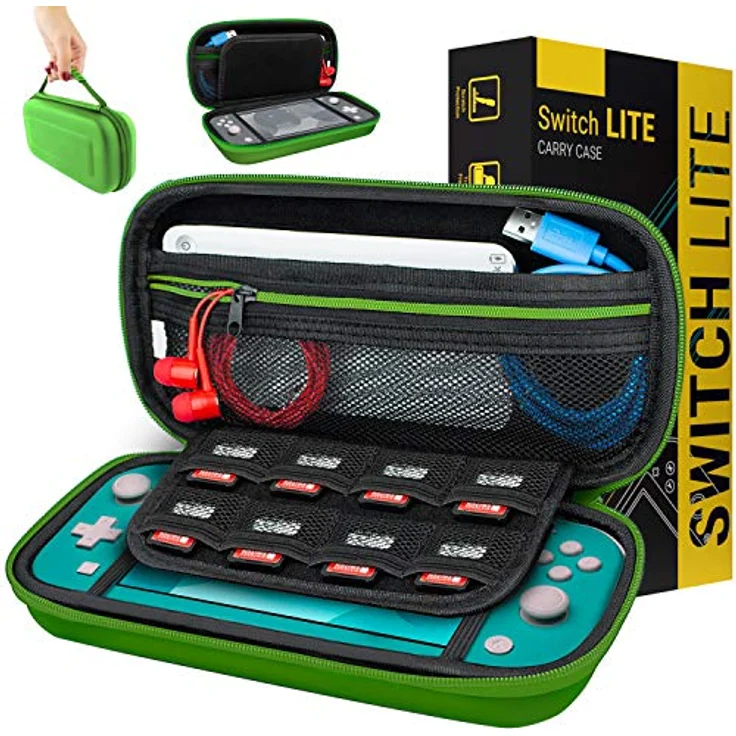 Orzly Tragetasche für Nintendo Switch Lite (2019) – Hartschalen Case mit separater Innentasche für Zubehör – Grün – Bild 1