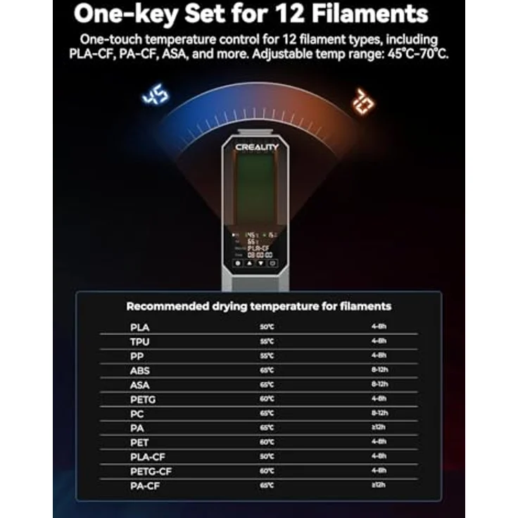 Creality Space Pi Filament Dryer Trockenbox, 360° Heißluftzirkulation, 12 Temperaturmodi, 3,7-Zoll-LCD-Touchscreen, kompatibel mit 1,75mm und 2,85mm Filamenten – Bild 6
