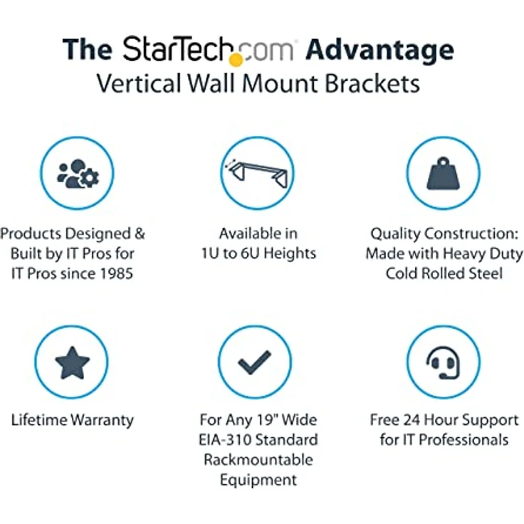StarTech.com 5HE Vertikale Wandhalterung Rack - 19 Zoll Low Profile Offene Wandhalterung - Netzwerk/Serverraum/Daten/AV/IT/Patch Panel/Kommunikation - mit Käfigmuttern/Schrauben (RK519WALLV) – Bild 2