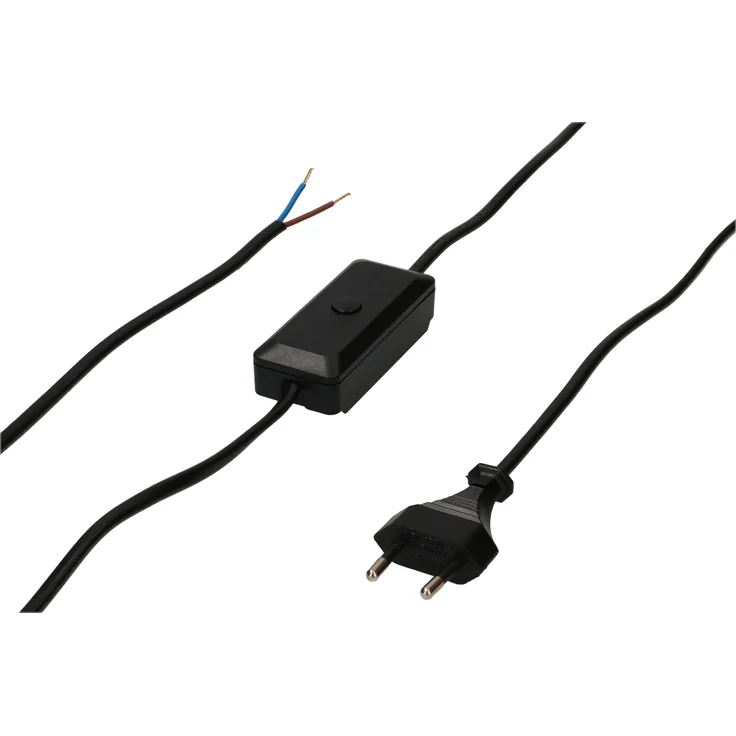 Max Hauri TDLF-Netzkabel H03VVH2-F2X0.75 Typ 26, Verlängerungskabel mit Universal-Schnurdimmer, 2 m, schwarz