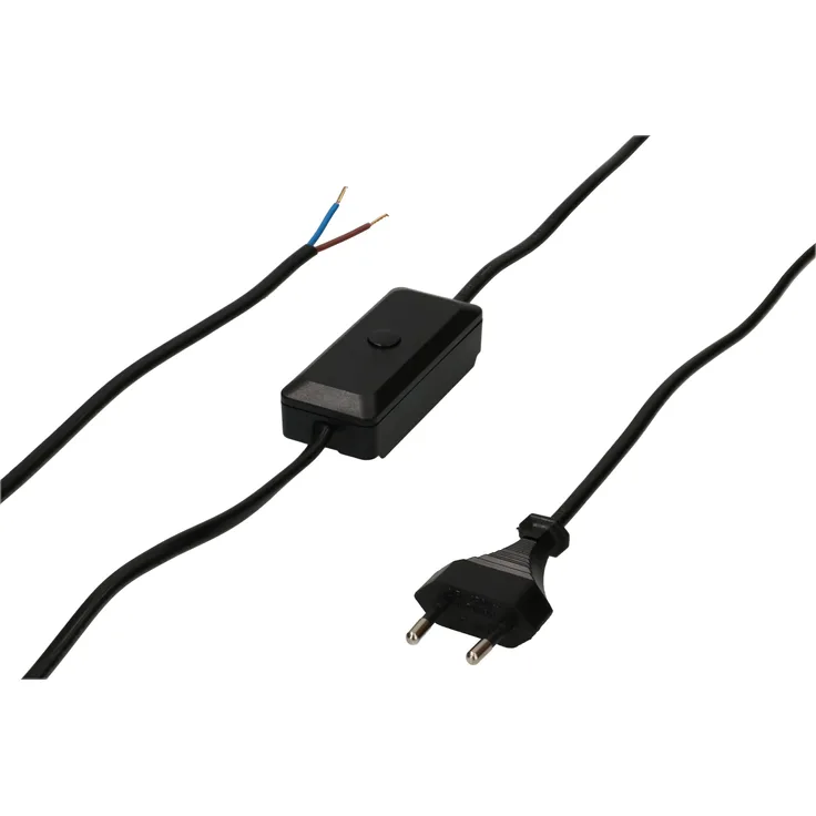 Max Hauri TDLF-Netzkabel H03VVH2-F2X0.75 Typ 26, Verlängerungskabel mit Universal-Schnurdimmer, 2 m, schwarz