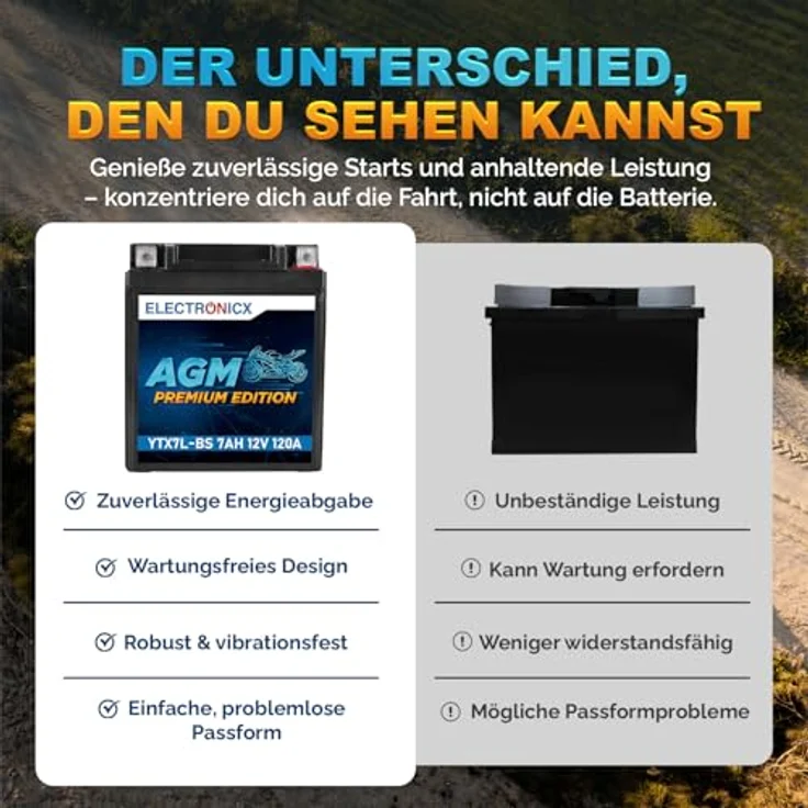 Electronicx AGM-YTX7L-BS Motorradbatterie 7Ah 12V, wartungsfrei, rüttelfest, auslaufsicher für Motorrad, Roller, Quad und ATV – Bild 7