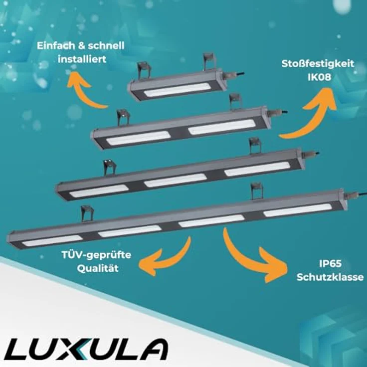 LUXULA LED Hallenstrahler eckig, 5000K neutralweiß, LED-HighBay linear, IP65, TÜV-geprüft, 120 lm/W, 120°, robustes Gehäuse, Hallenleuchte (100 Watt) – Bild 3