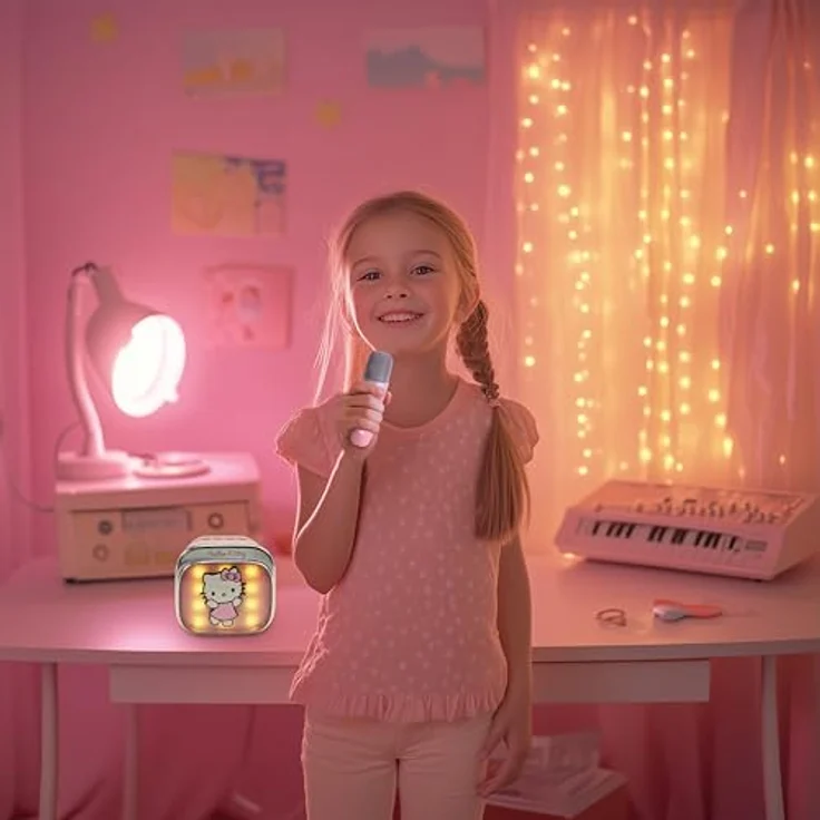 Hello Kitty Karaoke-Lautsprecher, Bluetooth-Lautsprecher mit Pop-Mikrofon-LED für Kinder, rosa – Bild 2