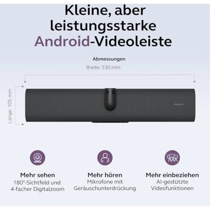 Jabra PanaCast 40 Video Bar System, 180°-Videokonferenzkamera mit Touch-Controller, 6 Mikrofone, Zoom Rooms Zertifiziert, schwarz, EU-Stecker – Bild 4