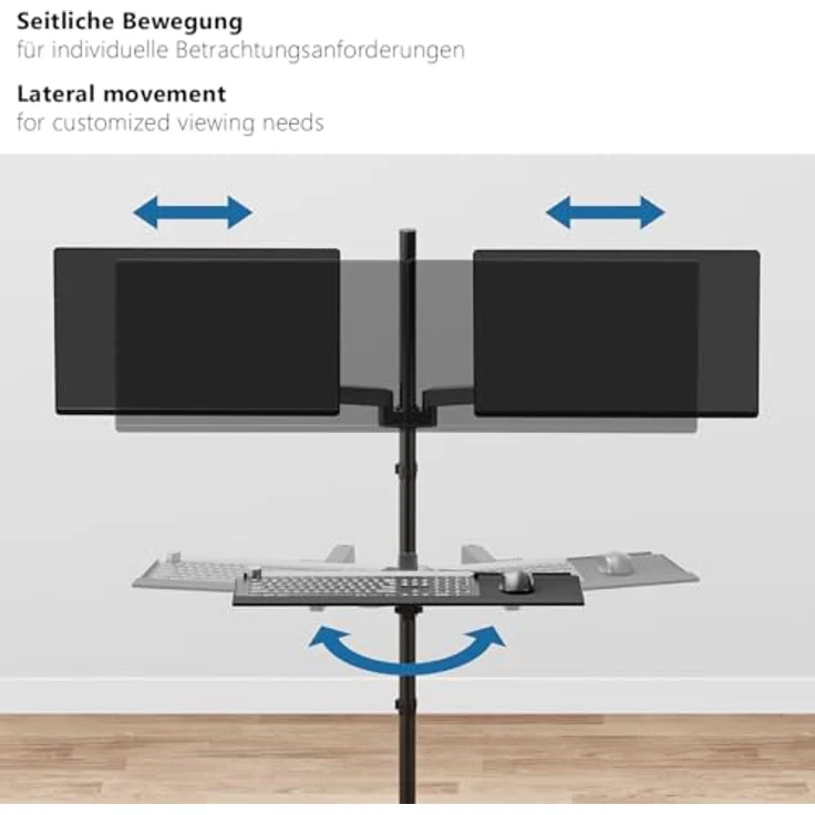 myWall My Wall Mobiler Sitz-/Steh-PC-Arbeitsplatz, höhenverstellbare Monitorhalterung für 2 Monitore (17"-32"), mit Gasdruckfeder und Kabelmanagement – Bild 5