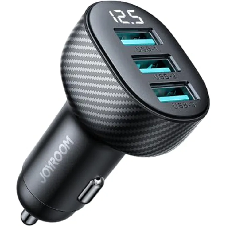 Joyroom JR-CCD03 Autoladegerät, 3,4A, 3x USB-A, mit Display, Schwarz