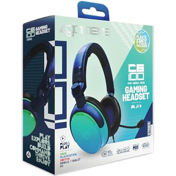 STEALTH C6-100 Gaming Headset Strike - Grün & Blau, Multiplattform-kompatibel mit Xbox, PS, Switch, PC, Handy und Tablet - Premium Sound & Stylisches Design