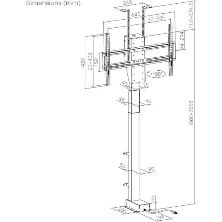 my wall TV-Ständer HP67-2L, elektrisch drehbar und höhenverstellbar für Fernseher bis 80 Zoll, 360° Drehfunktion, Steuerung per Sprachbefehlen, Tragkraft bis 60 kg – Bild 10