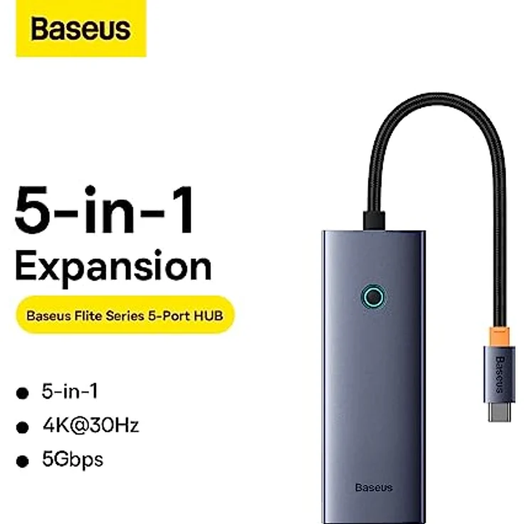Baseus Hub 5w1 UltraJoy 5-Port (1 x HDMI4K @ 30 Hz + 4 x USB 3.0) Grau – Bild 3