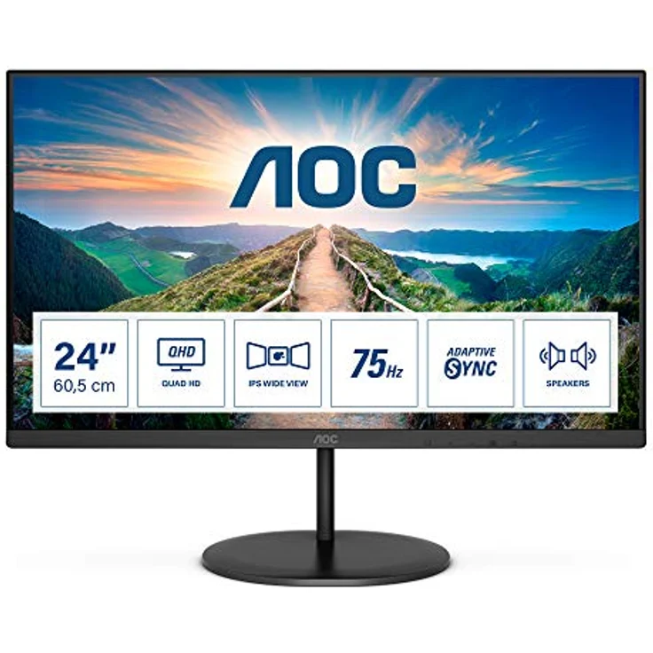 AOC Q24V4EA - 24 Zoll QHD Monitor, AdaptiveSync (2560x1440, 75 Hz, HDMI, DisplayPort) schwarz – Bild 2