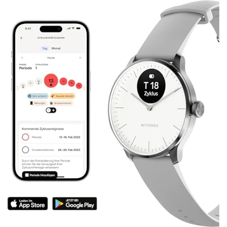 Withings ScanWatch Light, Hybrid-Smartwatch, 24-Stunden-Überwachung der Herz-Kreislauf-Gesundheit, Menstruationszyklus-Tracker, Schlaf- und Aktivitätstracker, 30 Tage Batterie, kompatibel mit Android, Weiß und Grau – Bild 3