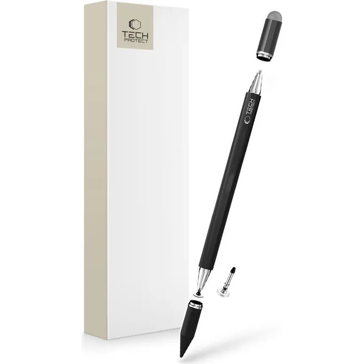 Tech-Protect USP200 3-Tip Stylus Pen, Ergonomischer Eingabestift mit drei austauschbaren Spitzen, Schwarz